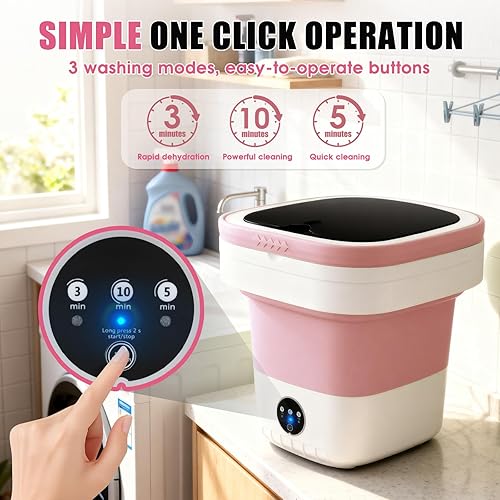 Miniatura 5 de Lavadora portátil de 16 L, mini lavadora de lavandería, 3 modos con cesta giratoria, profundidad de limpieza, ropa interior, ropa de bebé, camisa