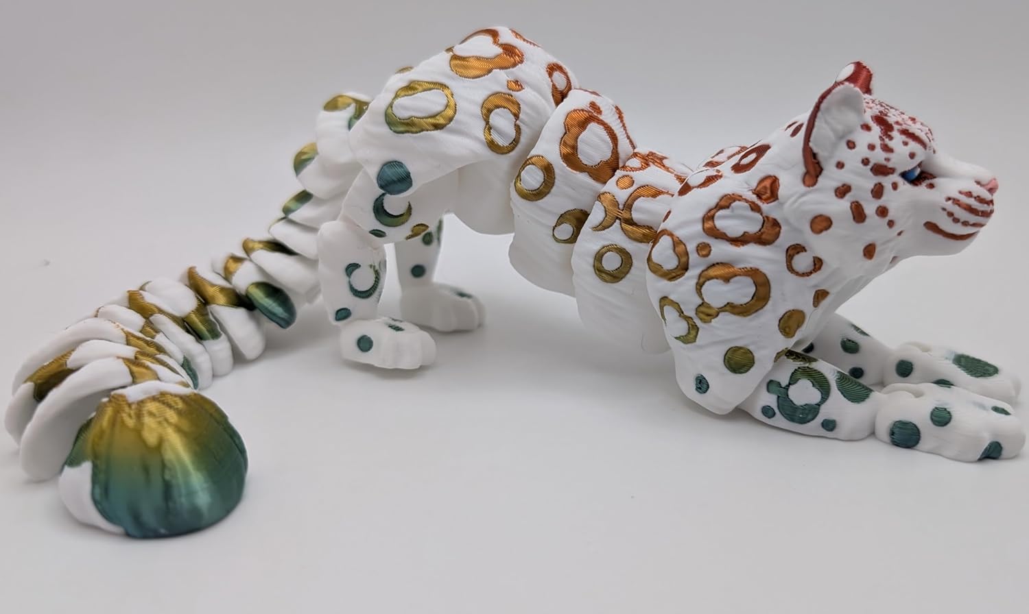 3D Printed Snow Leopard - Articulated Multicolor Fidget Toy (Rainbow spots, Medium)