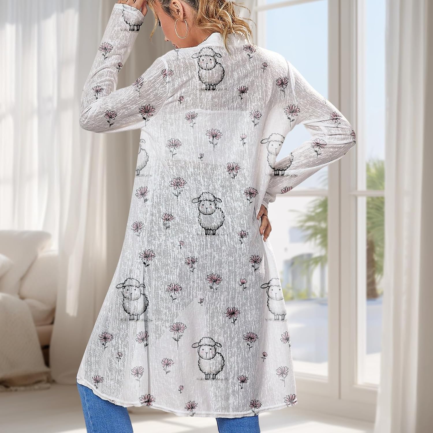 Fashion Women's Cardigan Lightweight Comfy Breathable Mid-Length Long Sleeve Cardigan Vacation Casual Beachwear - Image 3