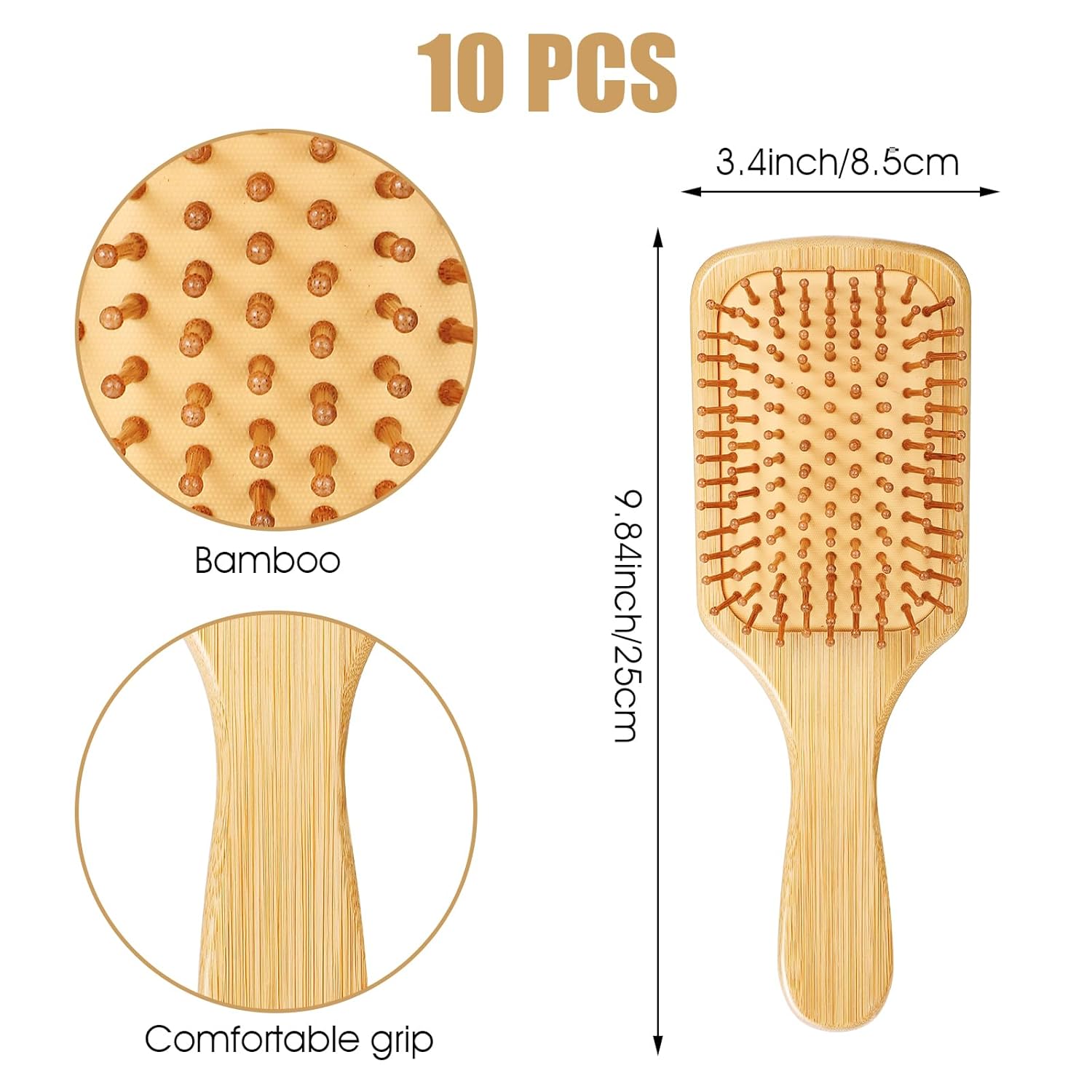 20 Pcs Bamboo Hair Brush, Bulk Round-tipped Bamboo Bristles Detangling Brush Paddle Mini Wood Hairbrushes, Lightweight Massage Anti Static for Women Men, Stimulates Scalp for Hair Growth, 9.84 × 3.4''