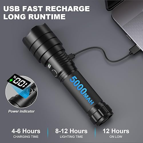 Miniatura 3 de Linternas LED recargables de alto lúmenes 990,000 lúmenes súper brillantes y potentes luces de flash con pantalla digital, 5 modos, linterna táctica