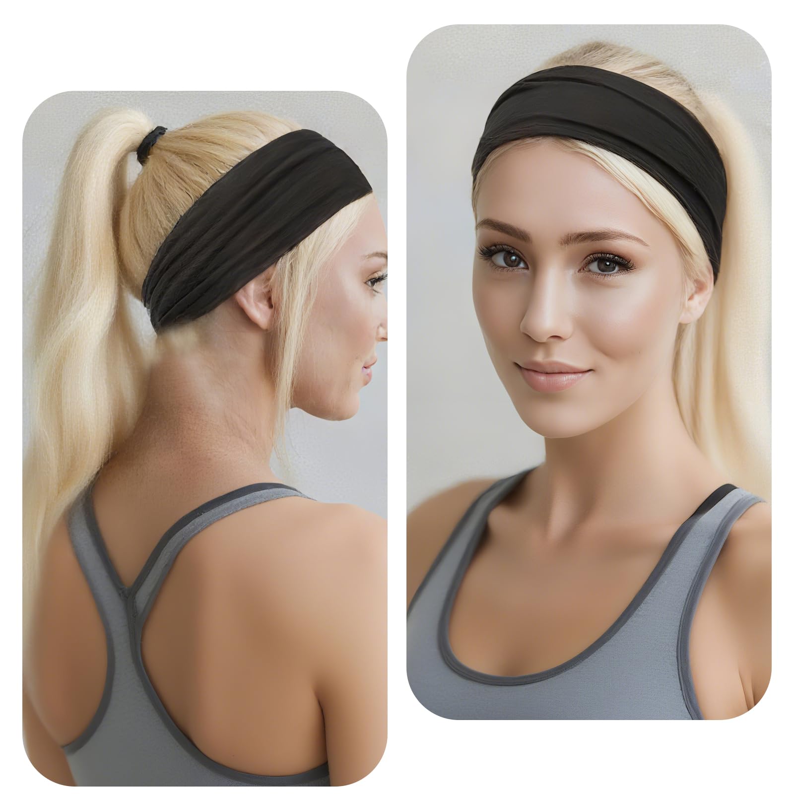 YBEATY 4 Pack Wide Headbands for Women Black Elastic Stylish Head Wraps Fashion Boho Thick Hairbands Large African Sport Yoga Turban Headband Hair Accessories for Girls Running Sweatband - Image 3