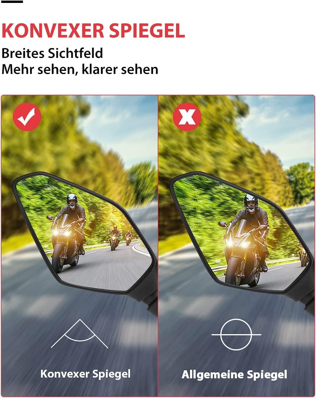KEMIMOTO Motorrad Spiegel E Geprüft, Universal Mit M8 M10, Rückspiegel Mit Halterung, Für Moped, Roller, Seitenspiegel Kompatibel Mit Meisten Modellen