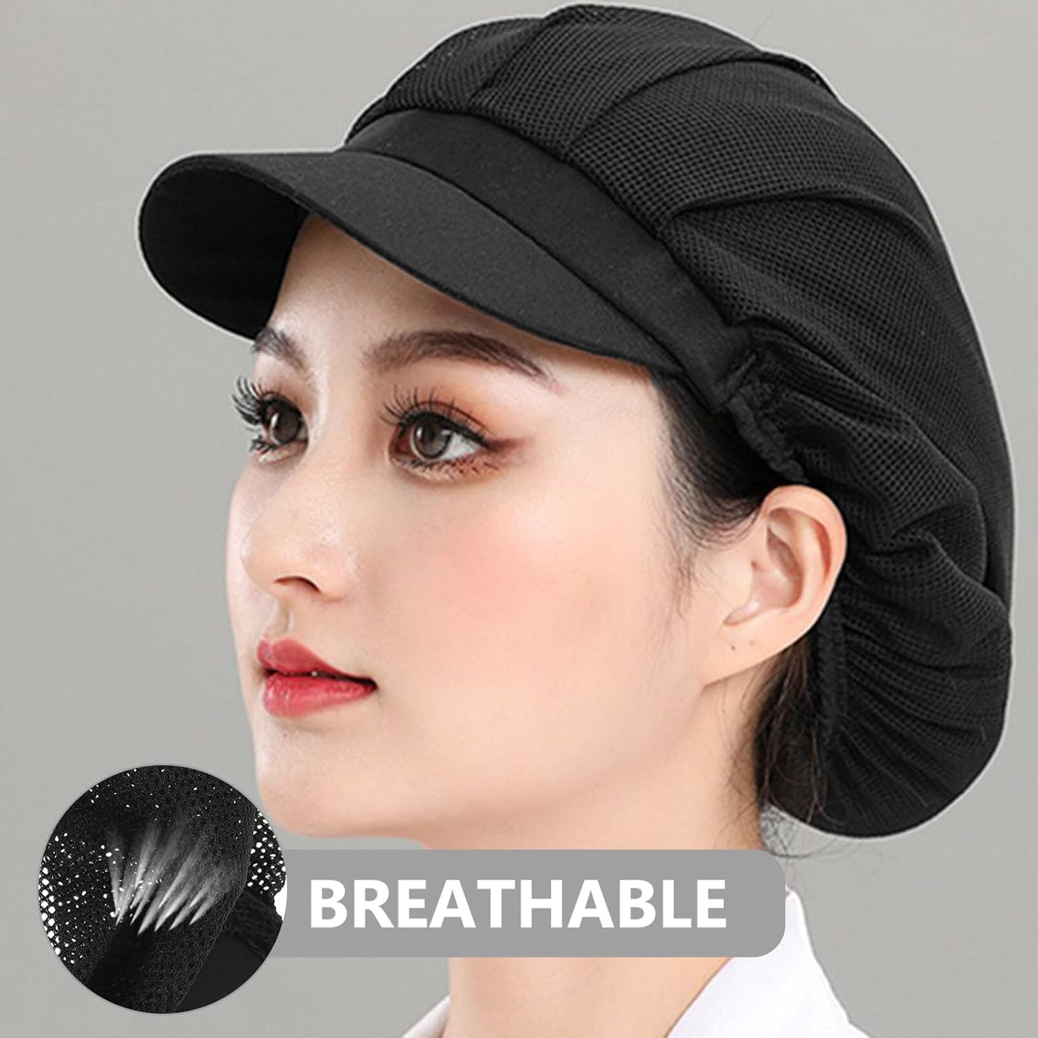 Adjustable Black Mesh Chef Hat for Kitchen Breathable Work Cap for Men and Women Perfect for Cooking Catering and Baking