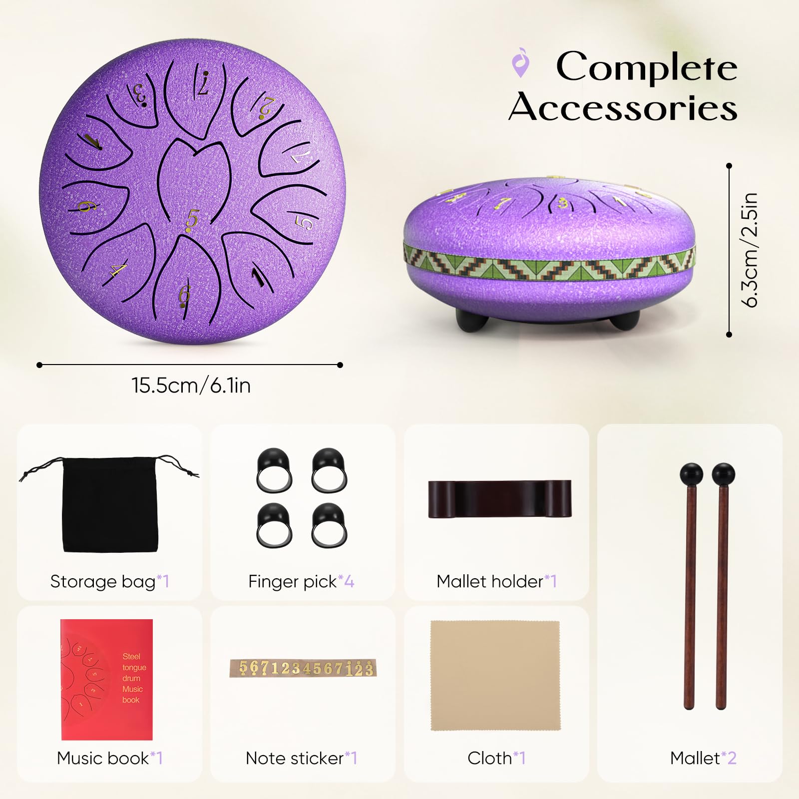 Steel Tongue Drum 6 Pollici 11 Note - Handpan In Acciaio, Tono D, Per Meditazione E Yoga, Viola - Foto 2