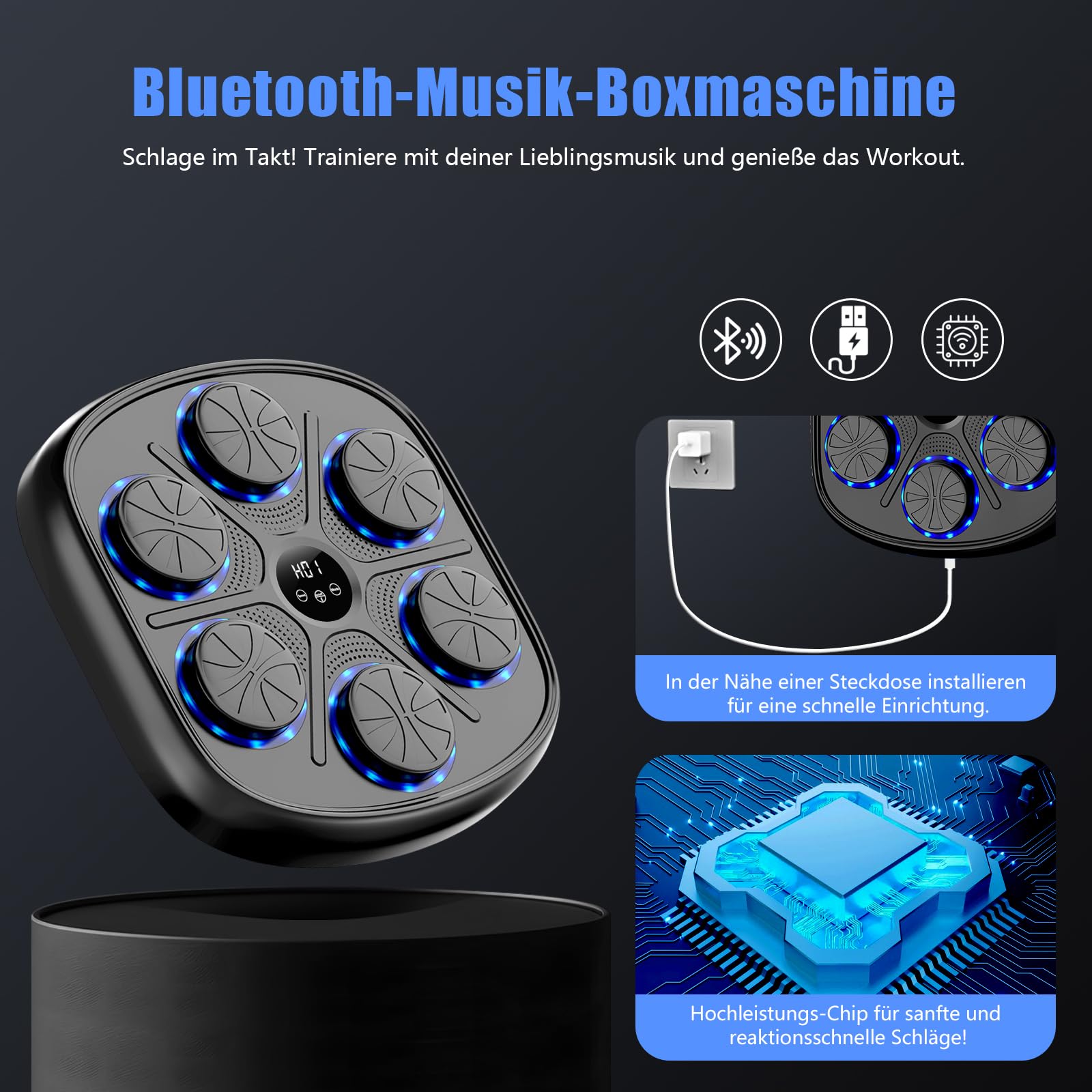 Buba Toys Musik-Boxmaschine Mit Boxhandschuhen, Wiederaufladbare Wandmontierte LED-Smart-Bluetooth-Boxmaschine, Heim-Smart-Box-Fitnessgerät, Perfekt Für Reflex- und Hand-Augen-Koordinationstraining