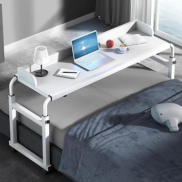 Adjustable Overbed Table - Height Length Adjustable Medical Overbed Table,Queen Size Over Bed Desk with 360 Wheels,Rolling Desk for Full/Queen/King Bed,350lbs Weight Capacity