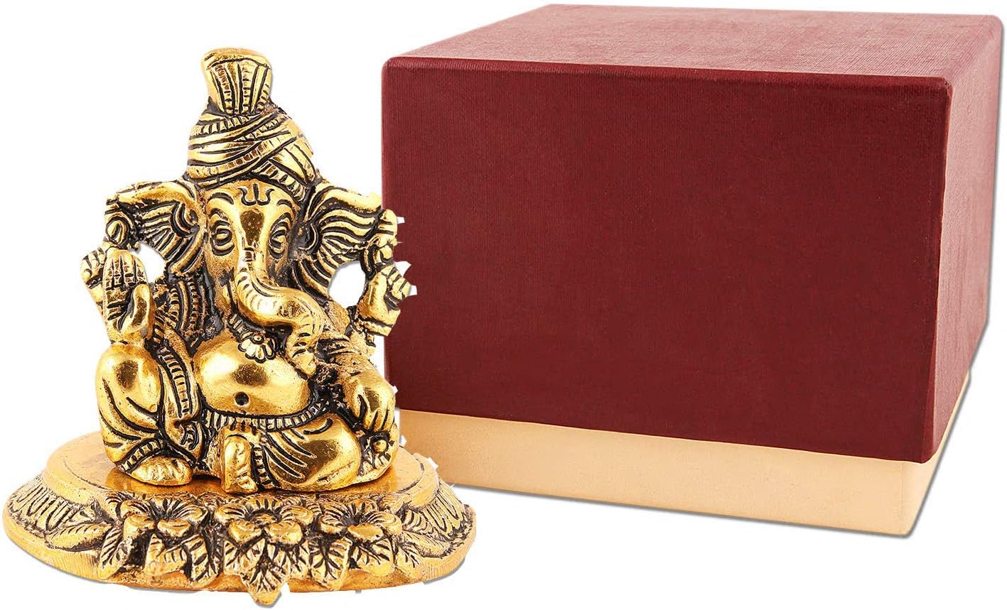 Lavanaya Silver Gold Plated Pagri Ganesha Red Gold Color (11 cma) / Car Dashboard Ganesha/God Ganesh Idol/Vinayaka Idol/Vinayagar/ Car Ganesh/Car Dashboard Ganesha