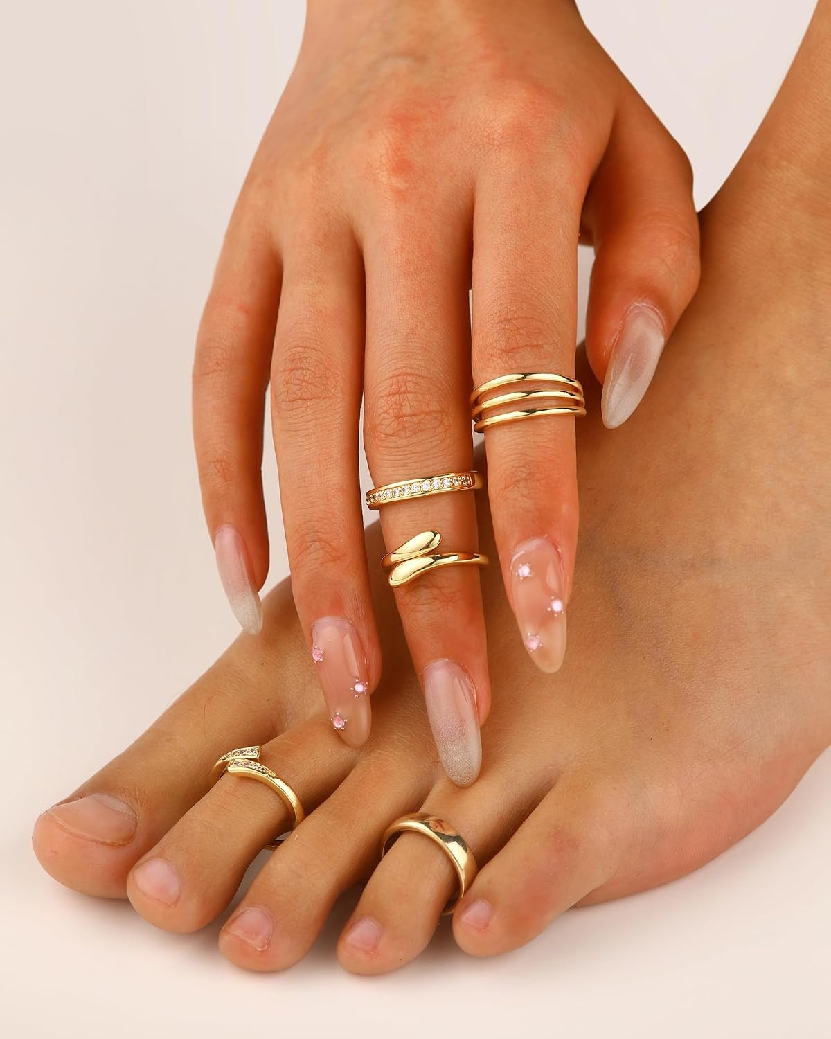 BSJ4U 14k Gold Filled Toe Rings for Women Non Tarnish Adjustable Silver Toe Ring Simple Hug CZ Triple Open Band Ring Summer Beach Toe Jewelry for Women Sexy