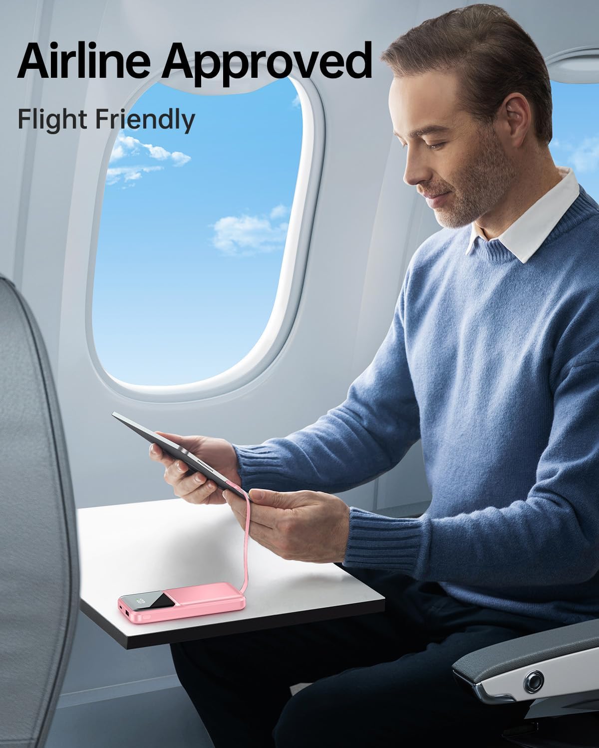 Cargador portátil con cable integrado, batería externa de carga rápida de 22,5 W, USB C, 10000 mAh, pantalla LED, paquete de batería de viaje, 5 salidas y 3 entradas para iPhone, Samsung, Android