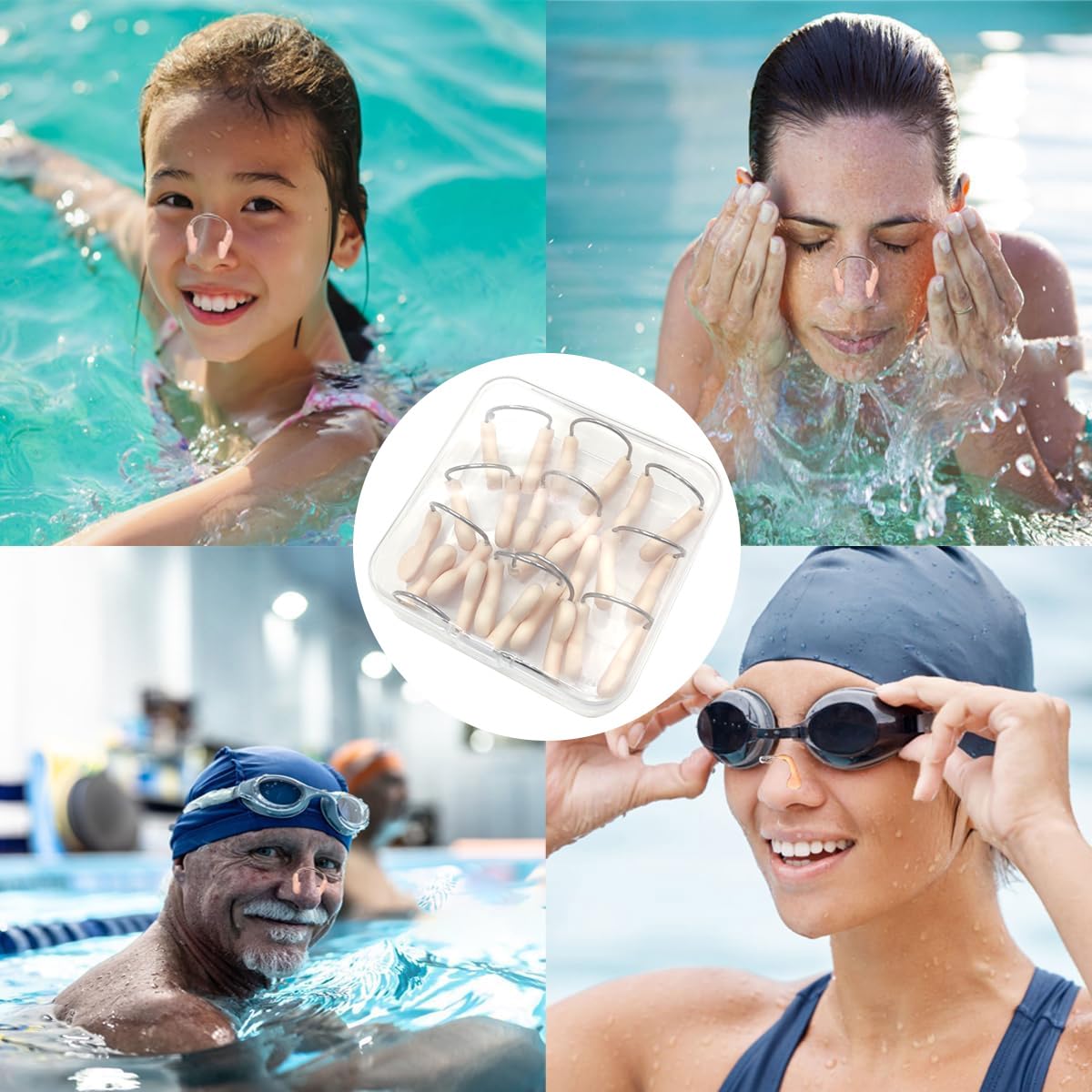 Nariz Clip de Natación, Tapones de Nariz de Silicona, retenedor y fiablepara la natación Clips de natación Impermeables Tapones de protección para Adultos y niños