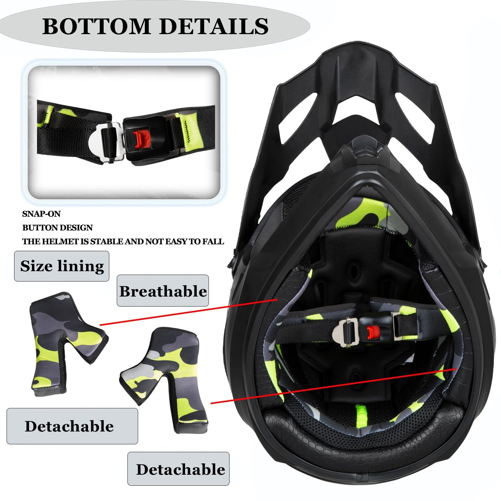 Motorradhelm Downhill Komplettset Kinder - Offroad Helm mit stylischem Heckflügel-Design, Vollvisier, Kinnschutz & Panorama-Brille + Atmungsaktivmaske für Dirt Bike/Quad/MTB(Bright yellow,XL(58~59cm))