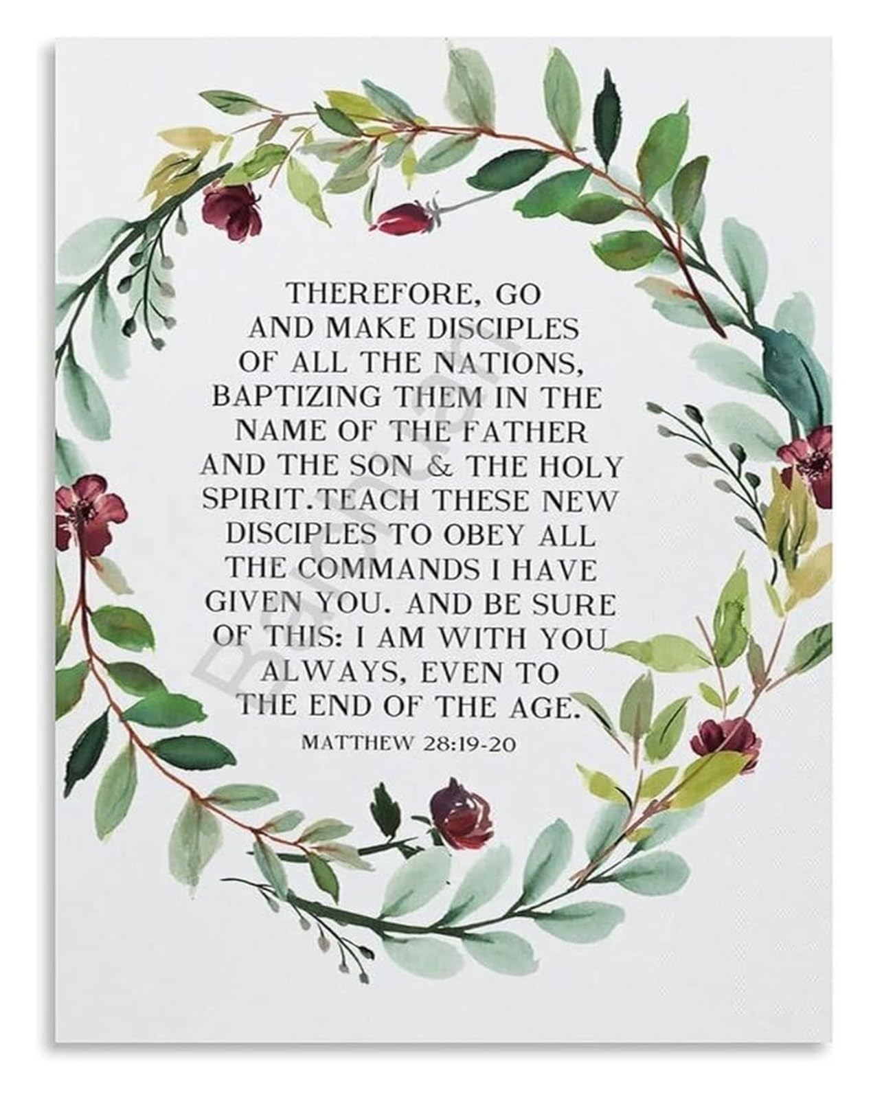 KCDFDVJFBM Canvas Painting Wall-Art Bible Verse Matthew 28 19-20 Therefore Go And Make Disciples of All Nations Poster for Living Room Bedroom Decor(Framed,16x24inch(40x60cm))