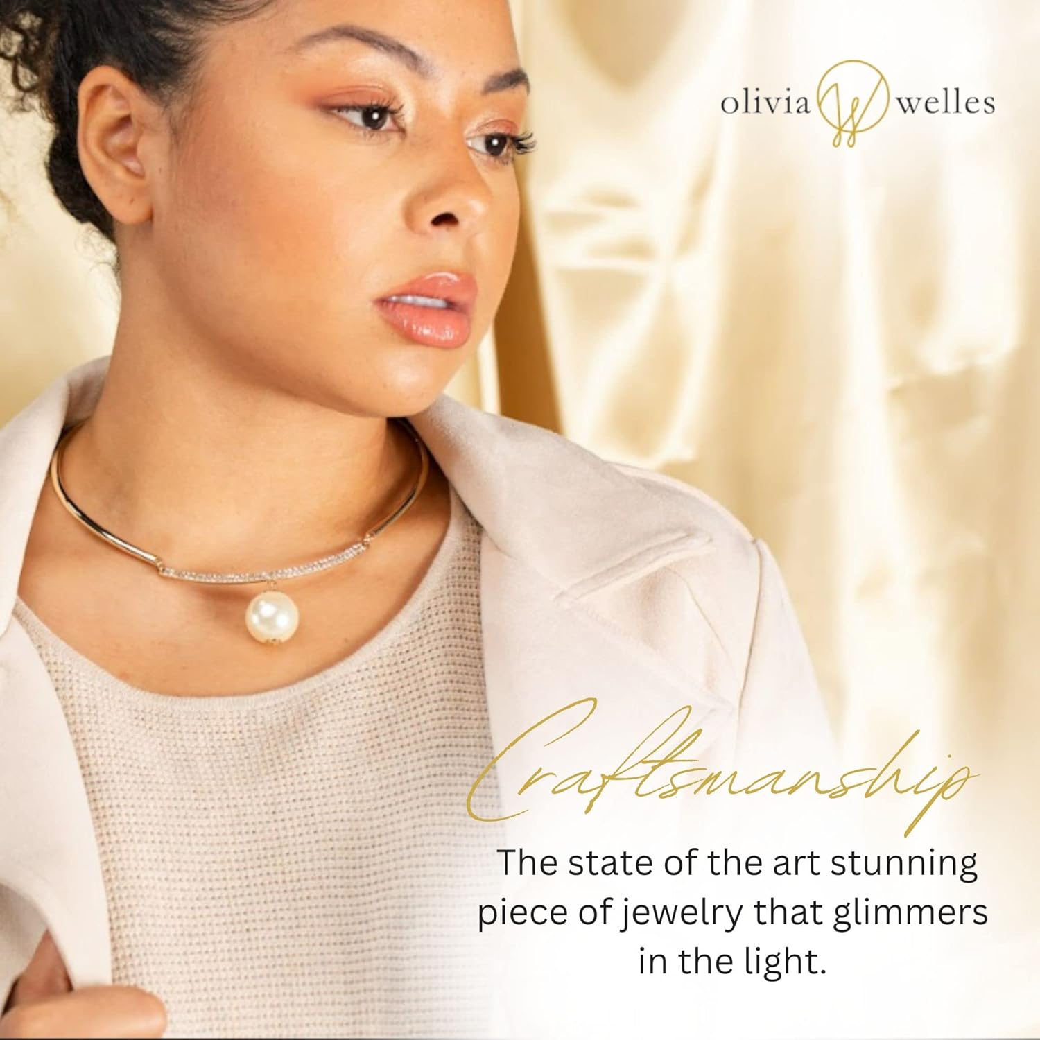 Olivia Welles Nikki Iced Pearl Choker Necklace for Women, Rhinestone Pearl Statement Necklaces for Women Fashion Jewelry for Any Occasion