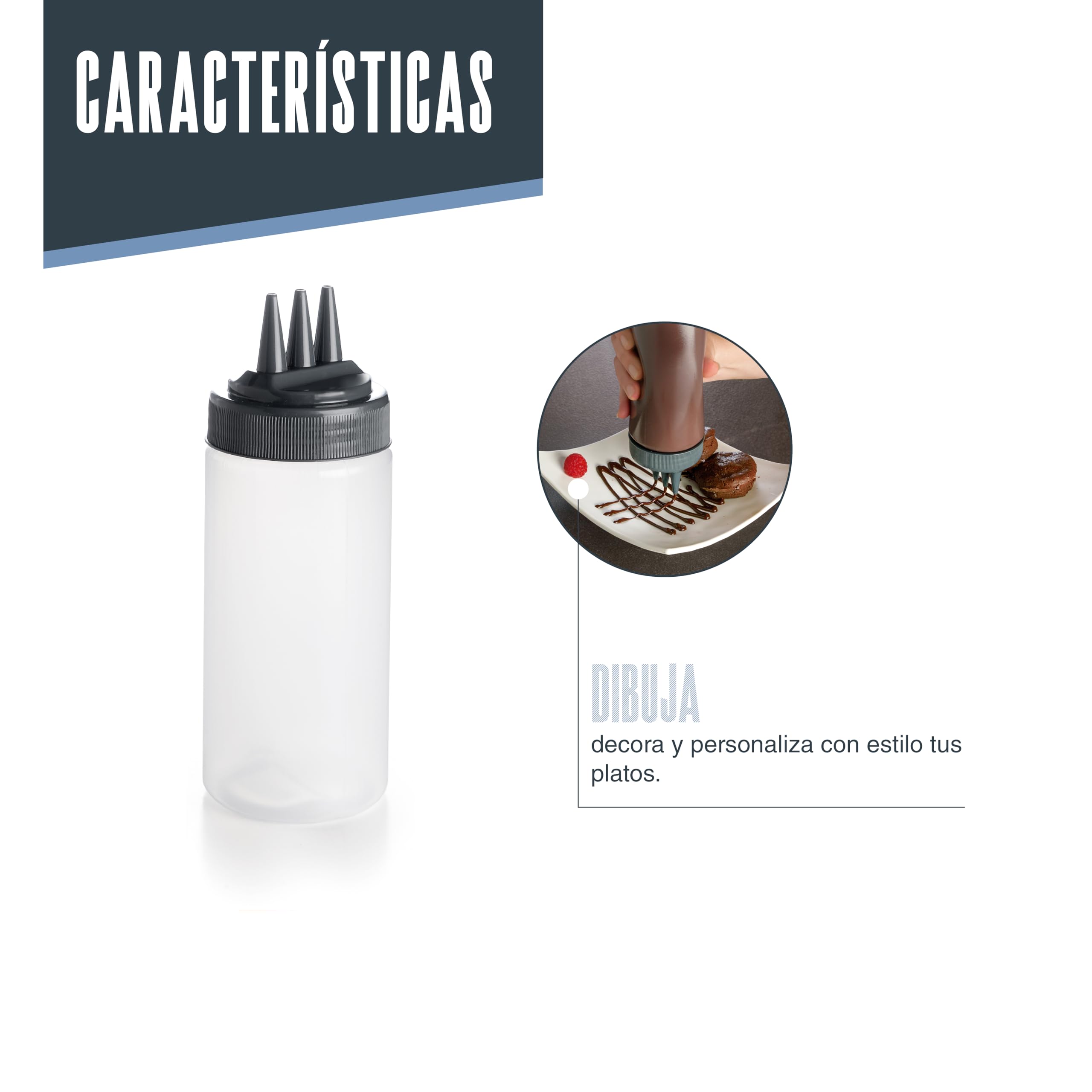 LACOR - 61974 - Botella biberón Tri, Para decorar, Repostería, Para personalizar platos, Ideal para salsas, Polietileno, Libre de BPA, 0,45 litros