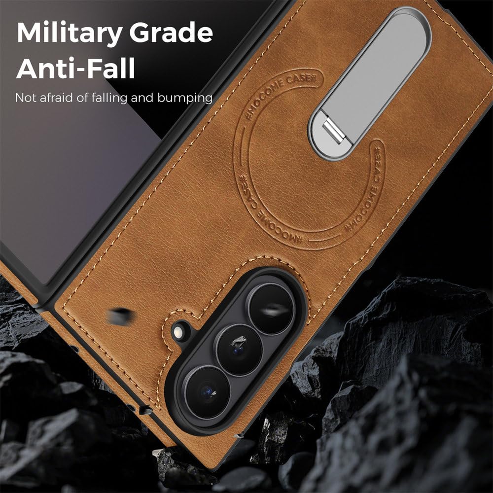Cover per telefono in pelle magnetica con ricarica wireless per Samsung Galaxy Z Fold 8 Ultra 7 6 5 4 3, antiurto, con supporto integrato, colore arancione, per Samsung Galaxy Z Fold 5