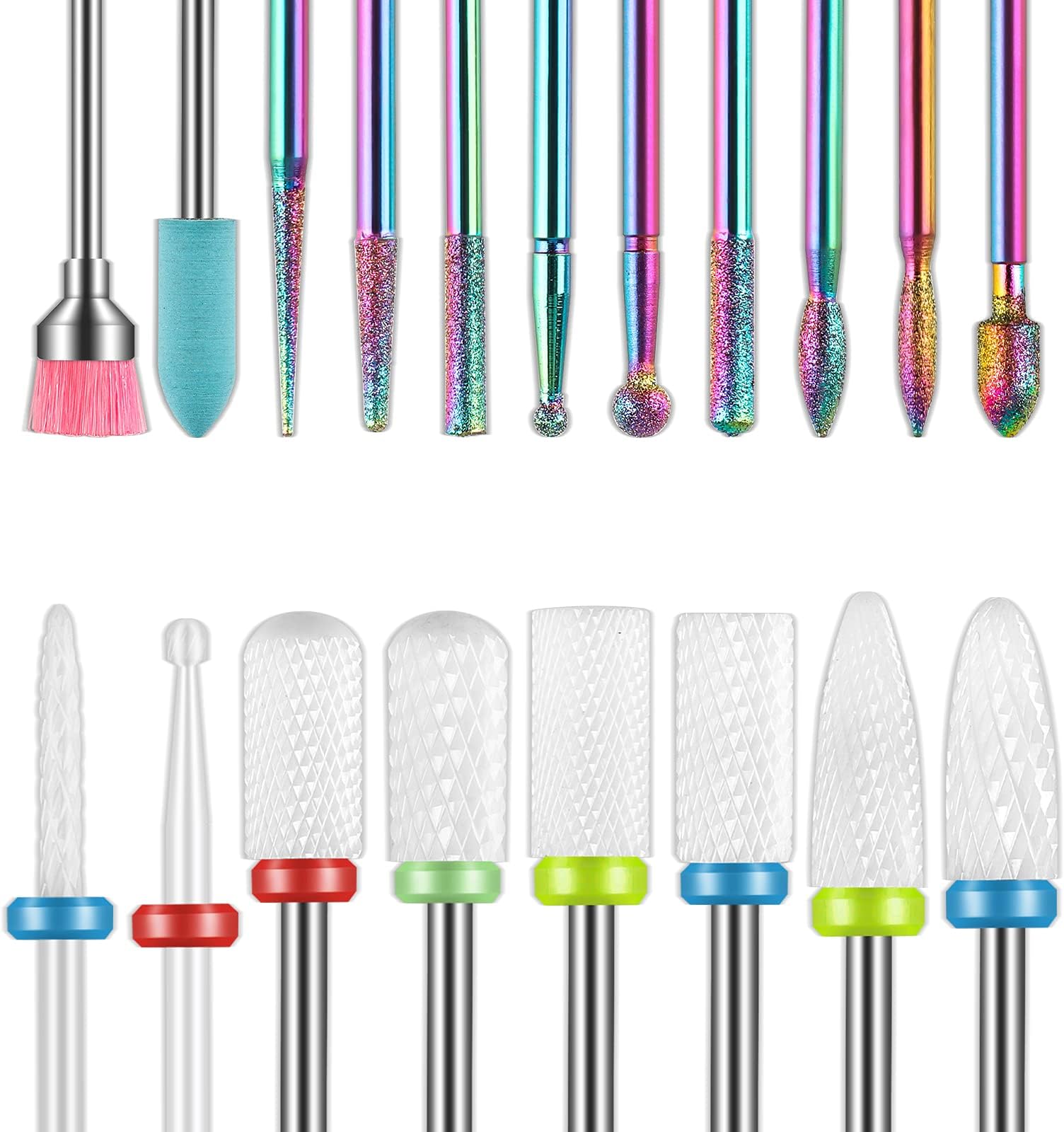 19pcs Nail Drill Bits Sets, 3/32 Inch Cuticle Electric Nail File and Ceramic Acrylic Gel Nail Bit Kit, Acrylic Nail Art Tools, Carbide Cuticle Remover Bits for Manicure Pedicure, Home Salon