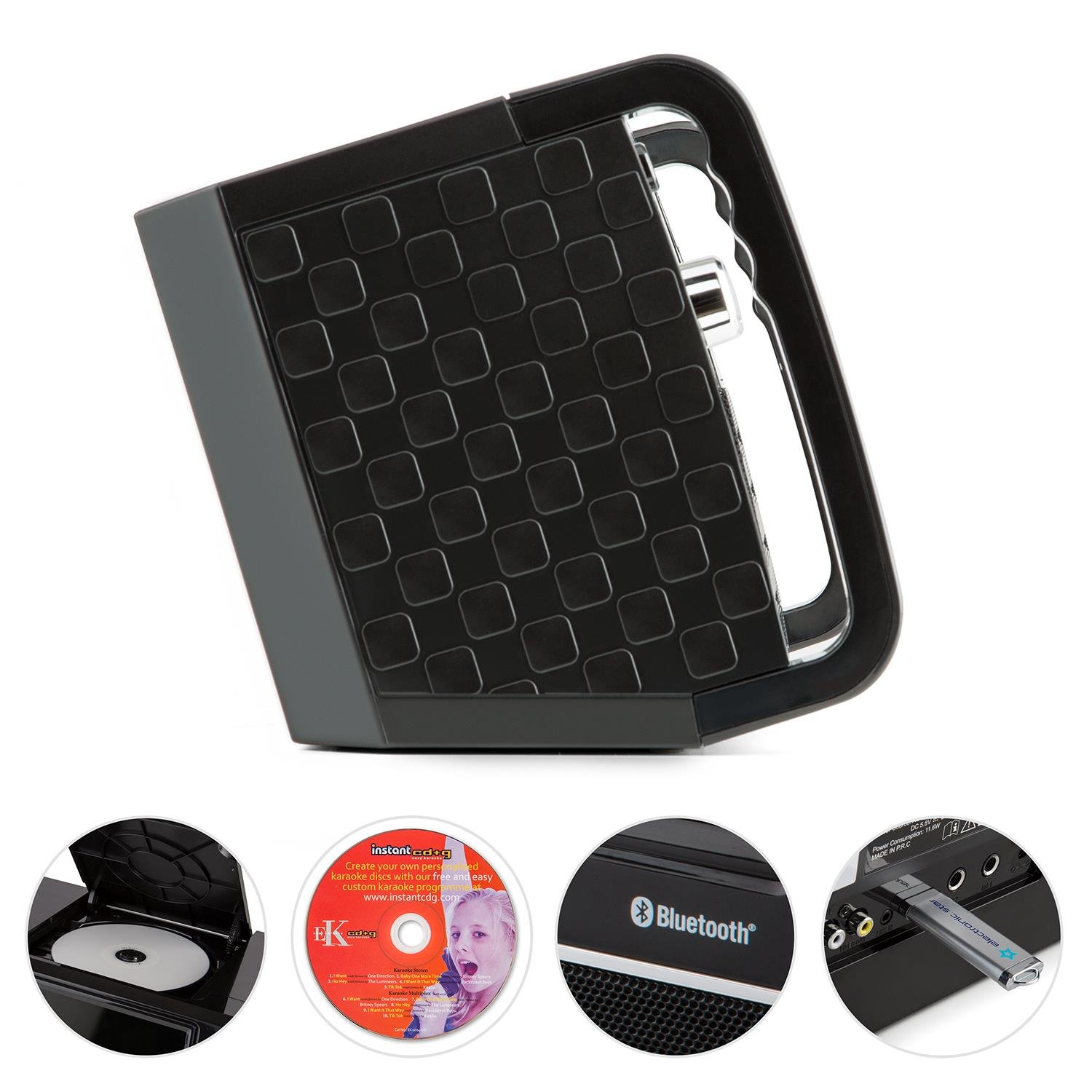 AUNA DiscoFever - Apppareil karaoké, Systeme Karaoke Complet, Microphone Filaire Dynamique, Fonction Enregistrement, Sortie vidéo, CD/CD+G/CD-R/MP3, Effet Lumineux, Ecran Couleur - Noir