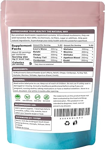 Miniatura 7 de Extracto de hongos en polvo, mezcla de hongos 10 en 1 para café, batidos y bebidas, enfoque natural, refuerzo de energía y suplemento de apoyo