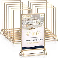 EHWINE 12 Pack 4x6 Acrylic Sign Holders Double Sided Gold Frame Tabletop Displays for Weddings Menus Flyers Parties