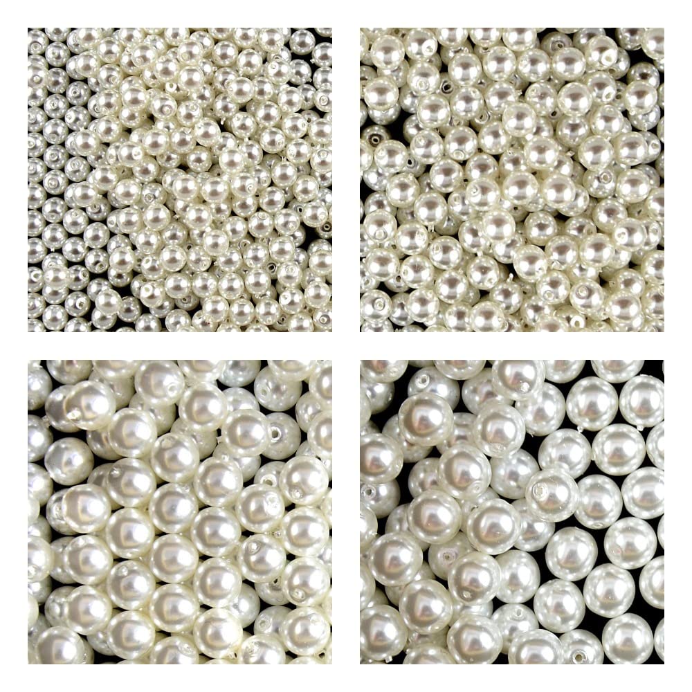 Set of Genuine Czech Glass Round Czech Glass Beads 3mm, 4mm, 6mm, 8mm, White Pearl. Total 275+
