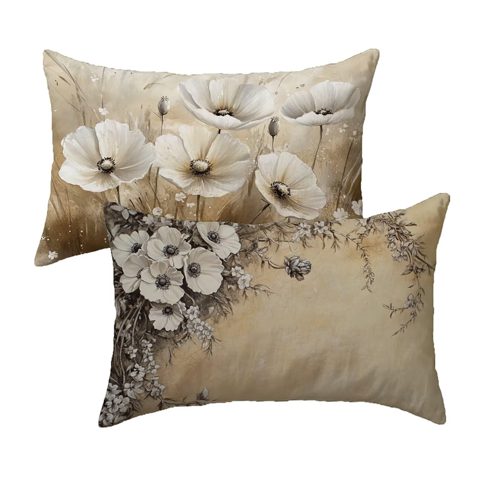 Kissenbezug 70x90 Braun Outdoor Kissen Blume Kissenbezüge Wasserfest Samt Dekokissen Rechteckiger Doppelseitig Bedruckter Herbst Kissenhülle für Bett Schlafzimmer Wohnzimmer Deko 2er Set y-692