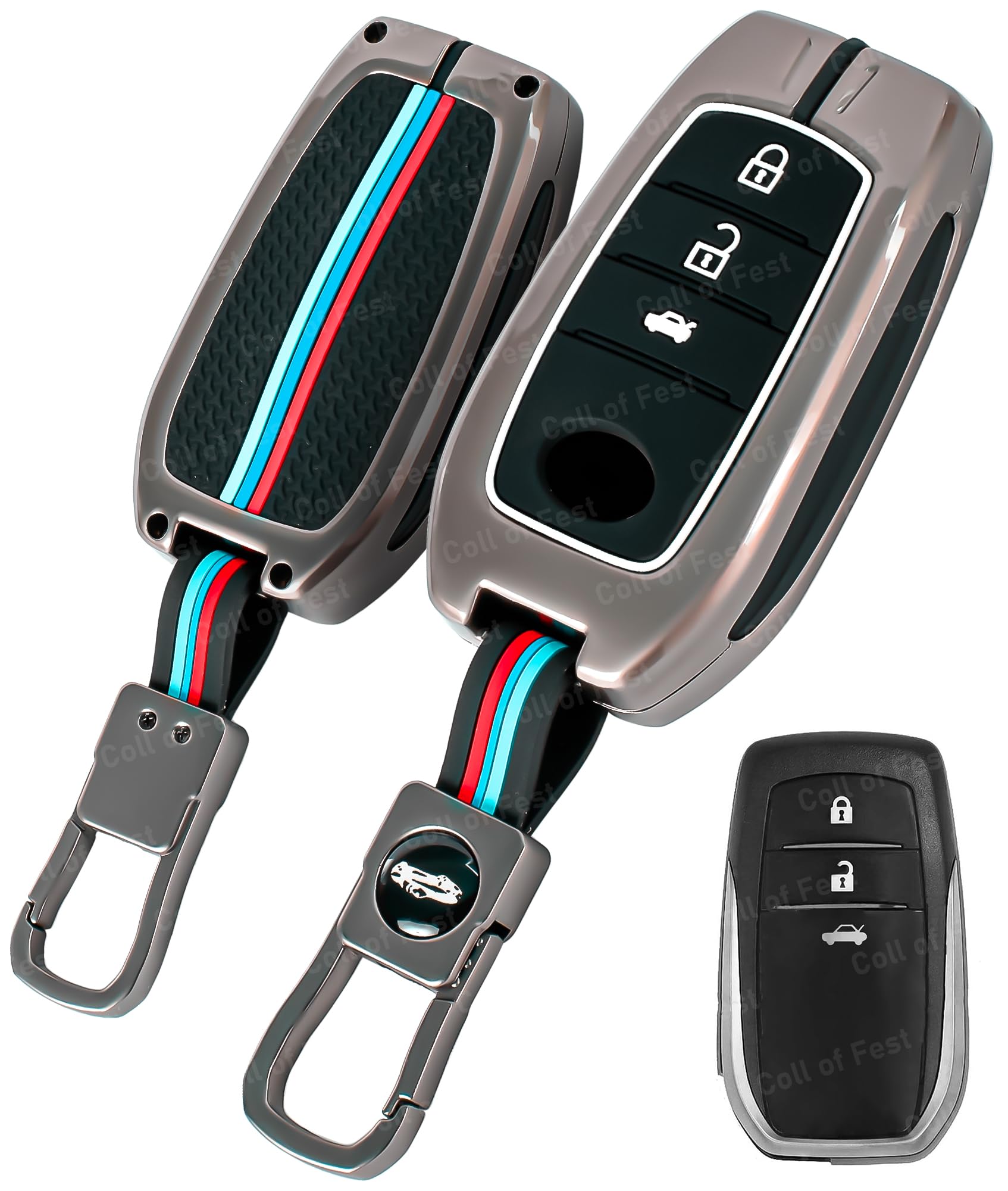 Coll of Fest Metal Silicon Key Cover Compatible with Toyota Fortuner | Fortuner Legender | Innova Hycross | Invicto 3 Button Smart Key Special Feature Visible in Low-Light Conditions-image-35