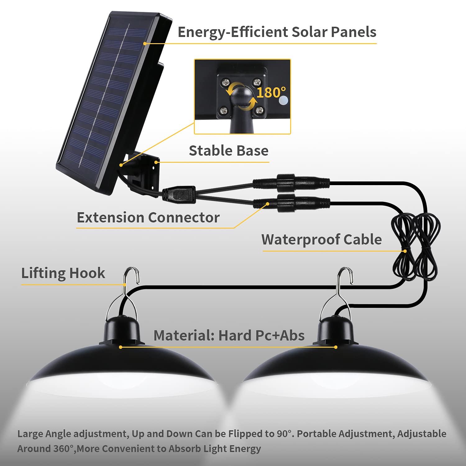 Luce Solare LED Esterno, IP65 Lampada Solare da Esterno Impermeabile Doppia Testa Lampade Solari a Sospensione con Telecomando per Giardino Garage Agriturismi