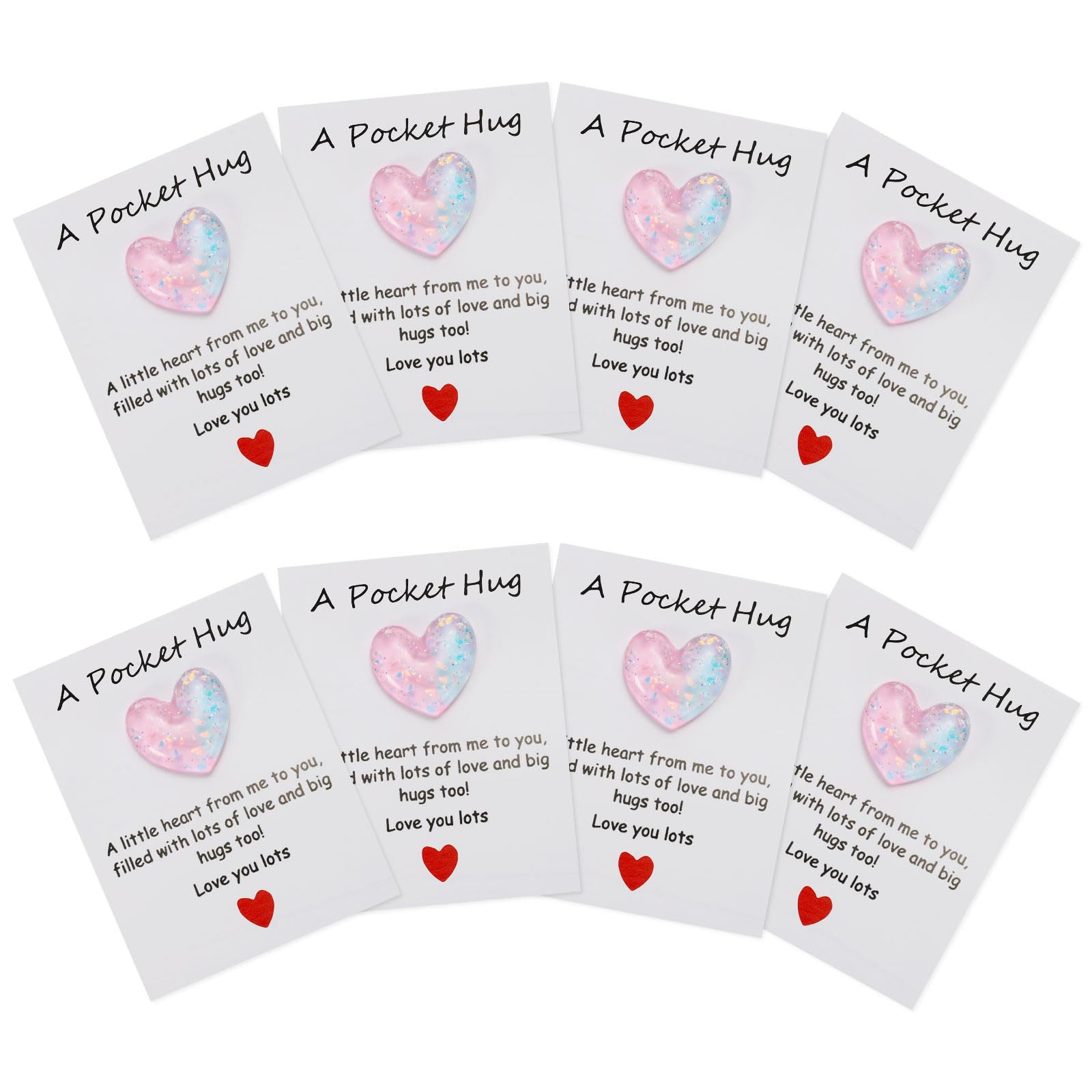 PATIKIL 8 Pack Pocket Hug Heart with Greeting Card, Pocket Hug Token Love Cards Cute A Little Resin Heart Shape Bulk for Friends Long Distance Relationship Gifts, Pink Blue โ image 1