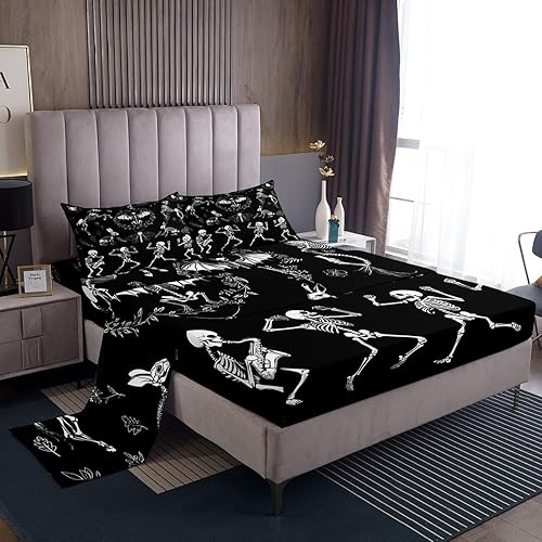 Miniatura 2 de Erosebridal Juego de sábanas individuales de calavera de azúcar, huesos de esqueleto, decoración de polilla gótica, juego de ropa de cama mágico,