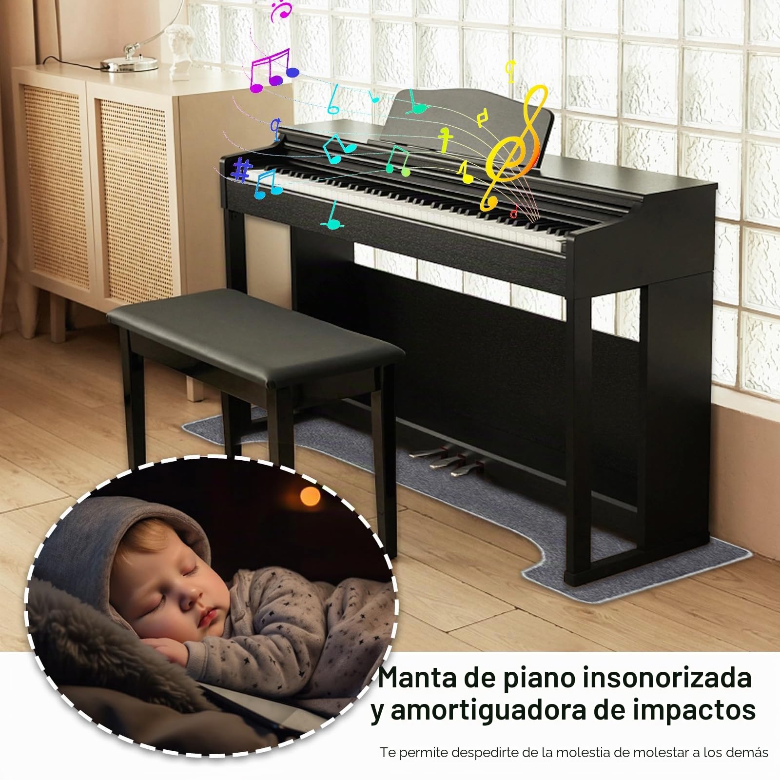 Alfombra Piano, Alfombra Aislante Acústica 160 x 70 cm Alfombrilla Antideslizante Alfombrilla Protectora para Suelo de Piano Alfombrilla Antivibración para Aislamiento Acústico, Gris