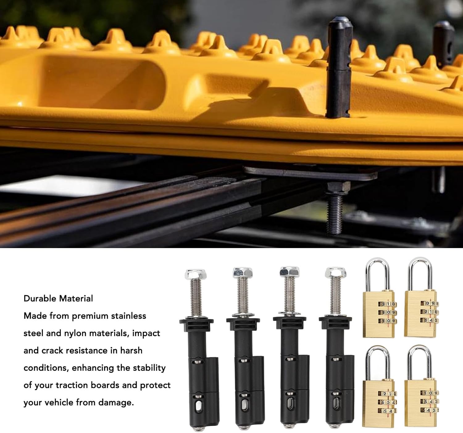 Fabater Mounting Pins, 4 Pcs Traction Boards Mounting System, Lockable Theftproof Safety Mount Pins Set, Compatible with MKII Recovery Boards, Stainless Steel Material