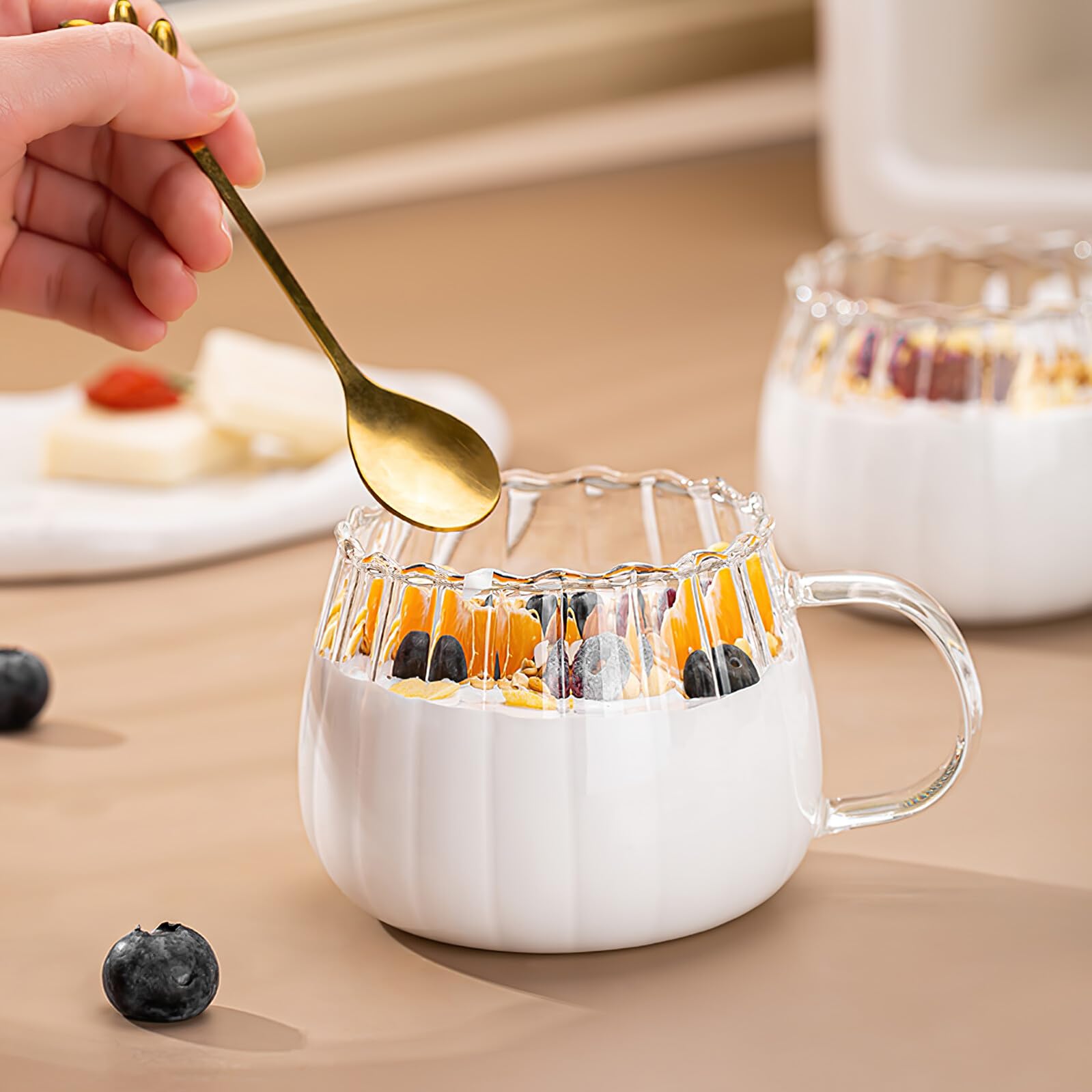 IMIKEYA Set 2 Pezzi Tazze da Caffè Trasparenti in Vetro 400ml con Manico Bordi Lisci Design Raffinato per Colazione e Bevande Calde