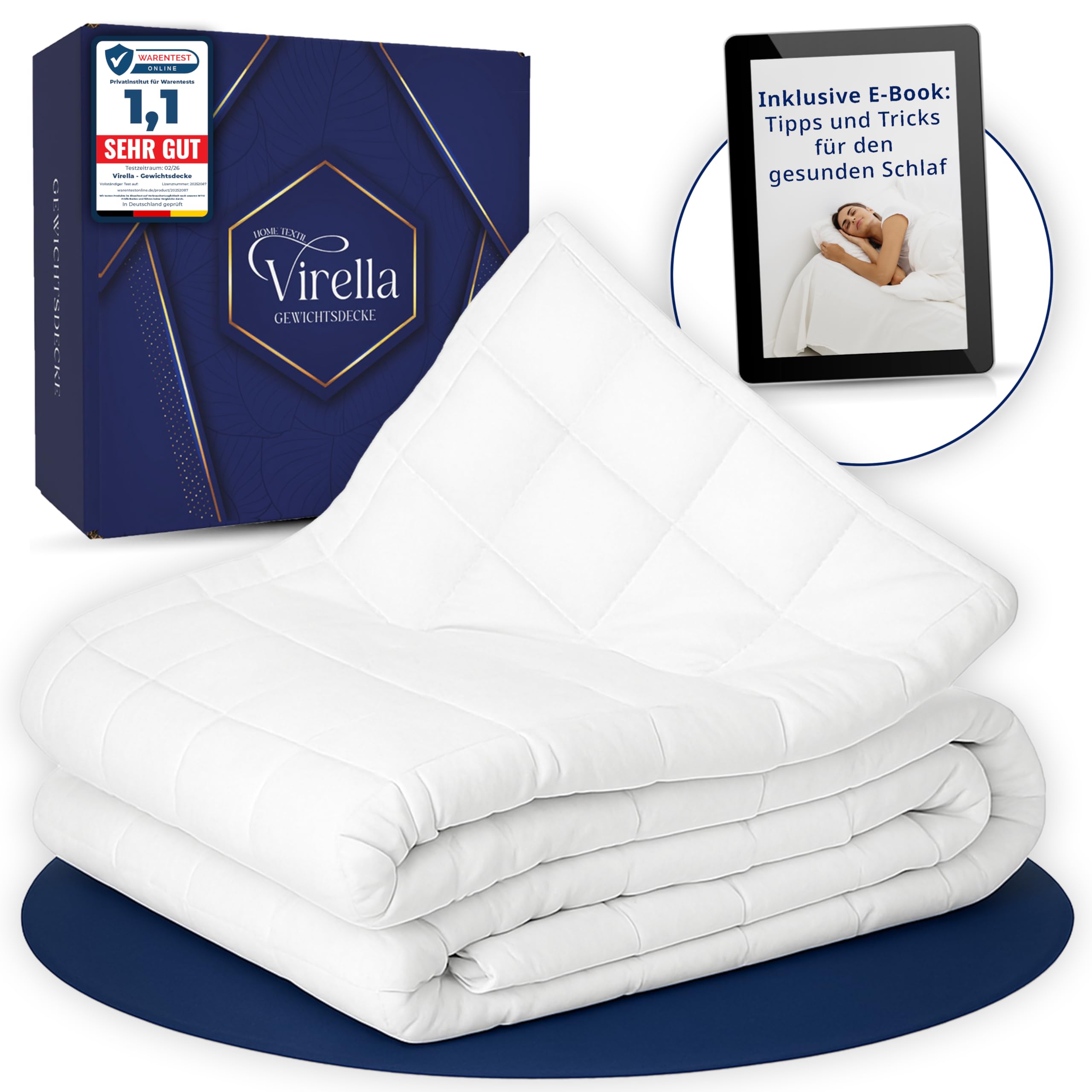 Virella Gewichtsdecke 135x200 7kg 100% Baumwolle Anti Stress Therapiedecke Schwere Decke