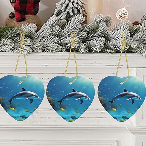 Miniatura 7 de Christmas Ceramic Love-Shaped Ornaments MSRHIUEF Ocean Underwater Dolphin Fish Pattern Christmas Tree Accessories for Shopping malls Windows
