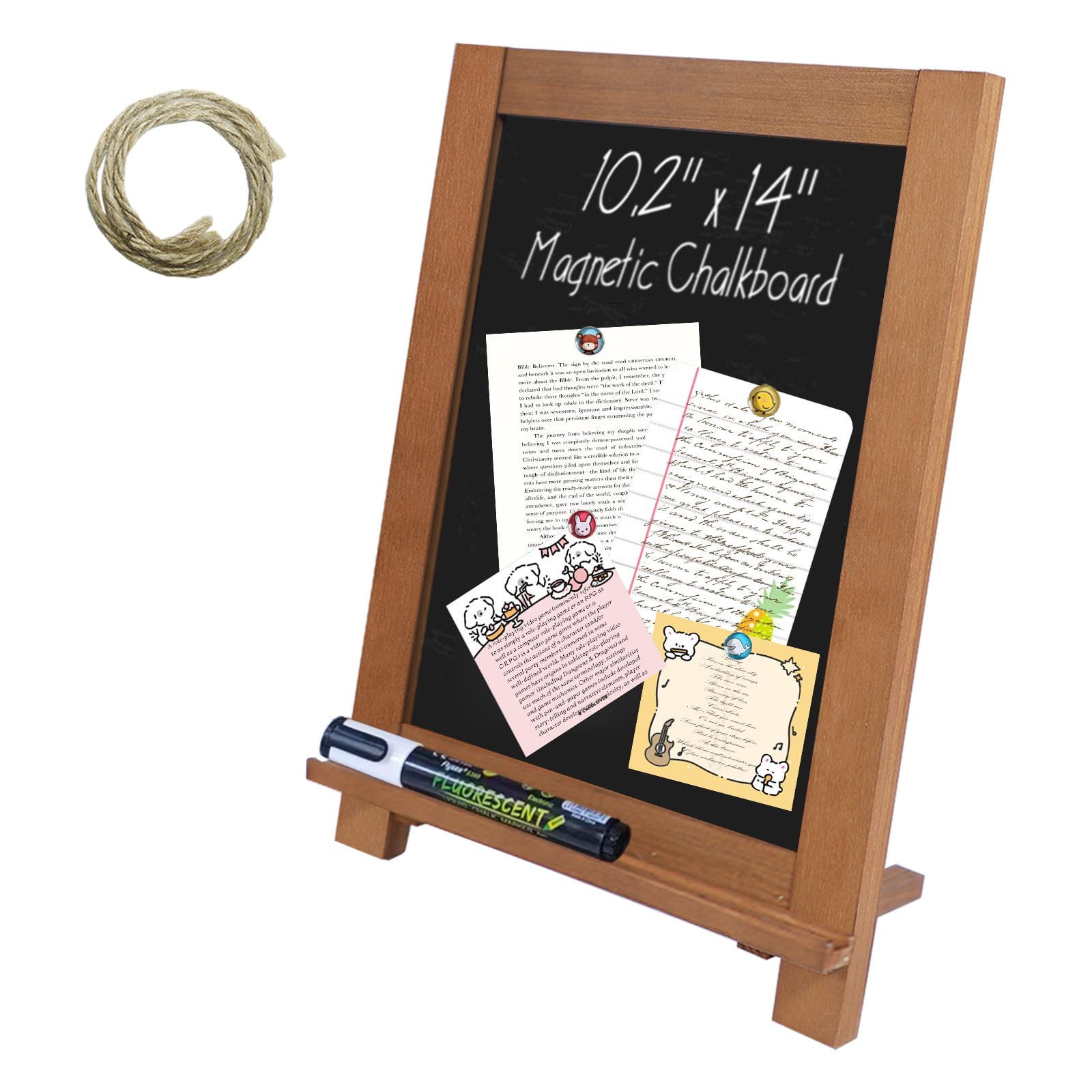 Newzealkids Tabletop Chalkboard Signs 10.2"x14" Magnetic Small Chalkboard Sign, Desktop Standing/Wall Hanging Blackboard with Liquid Chalk Marker,