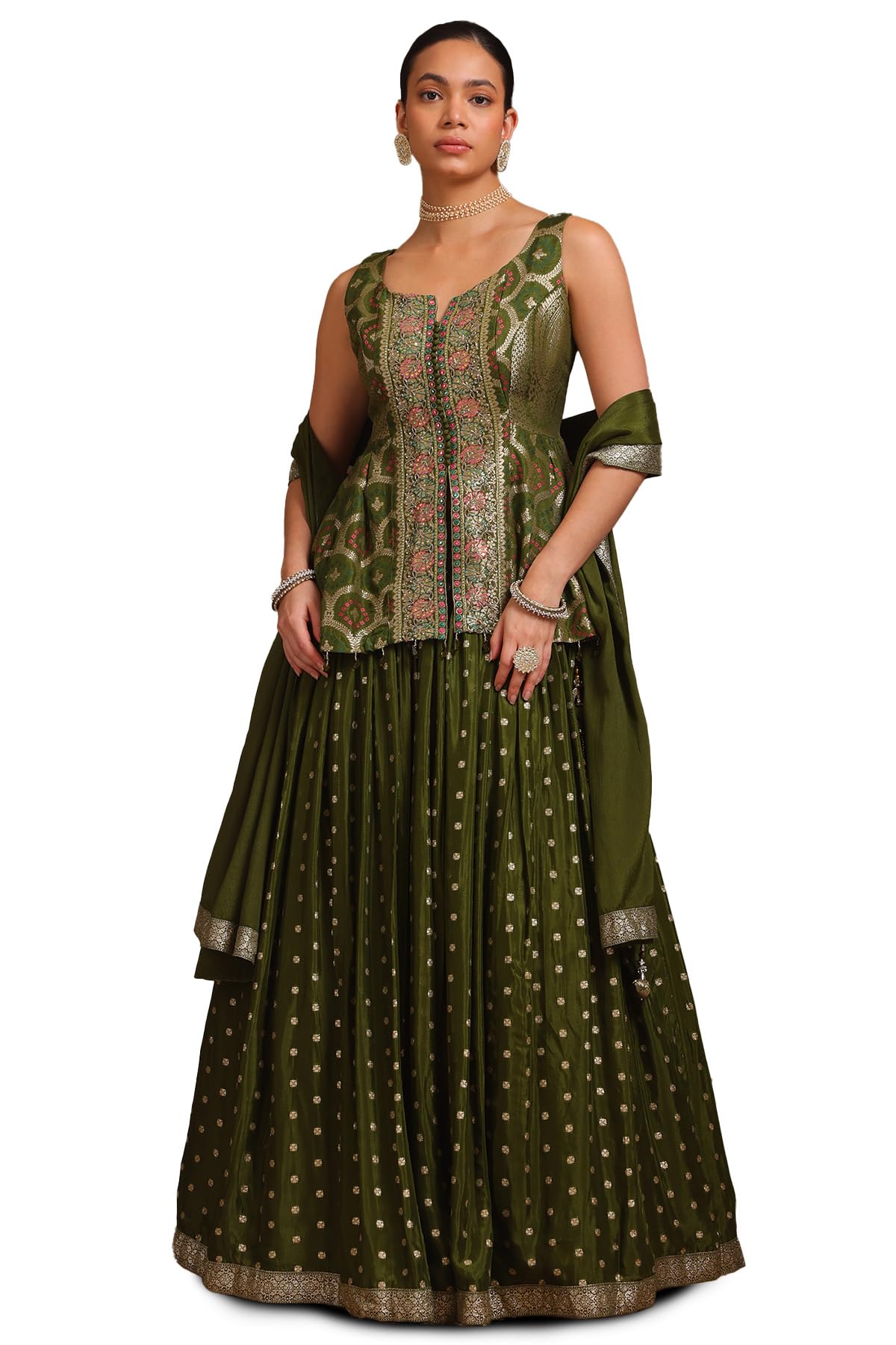 soch Womens Olive Brocade Woven Design Ghagra Choli With Cutdana-picture-10