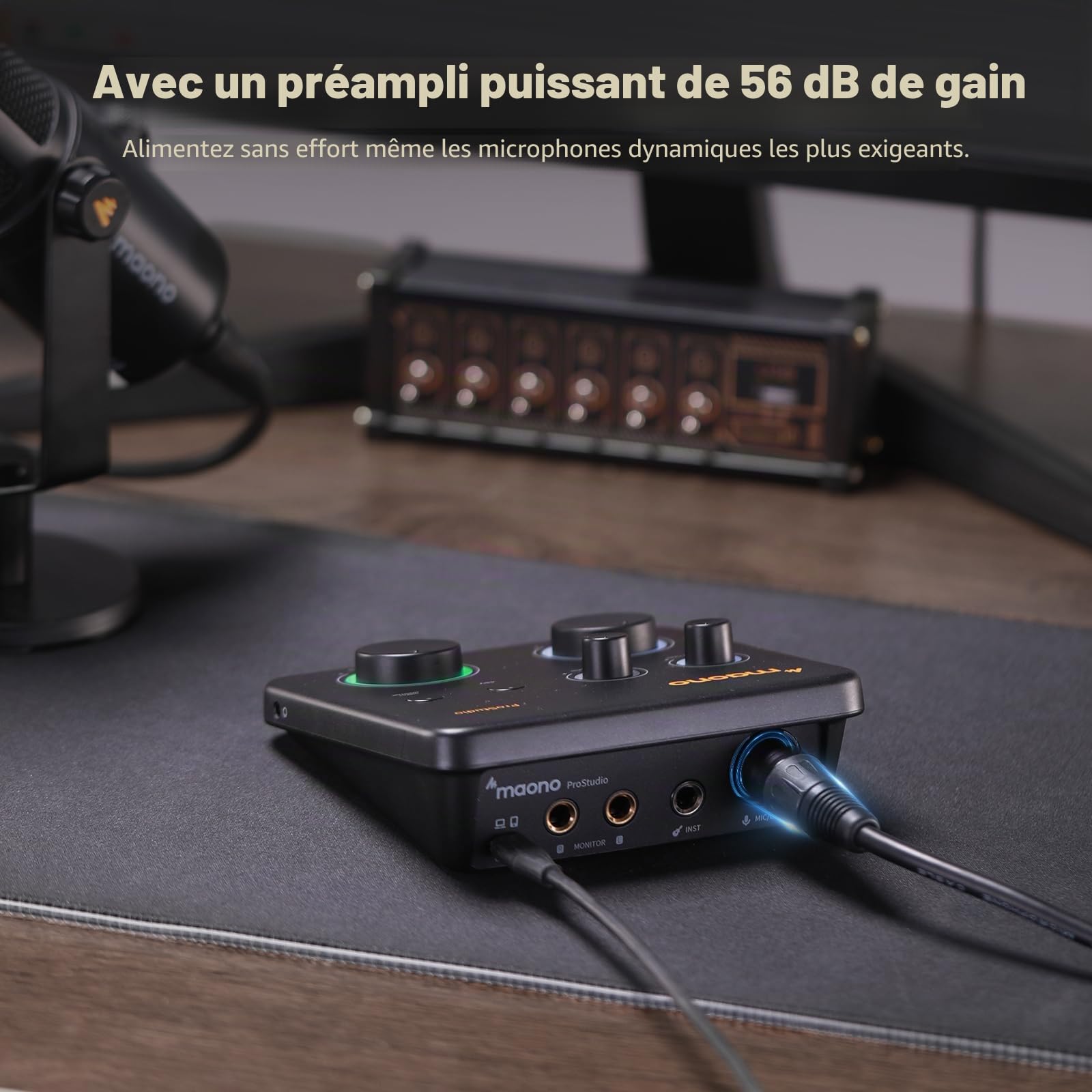 Interface Audio USB MAONO pour PC:Interface avec Entrée XLR 24-bit/192kHz, Logiciel de Routage LOOPBACK, Pilote ASIO pour Enregistrement Musical,Home-Studio, Guitare,Podcast,DAW (PS22 Lite Noir)