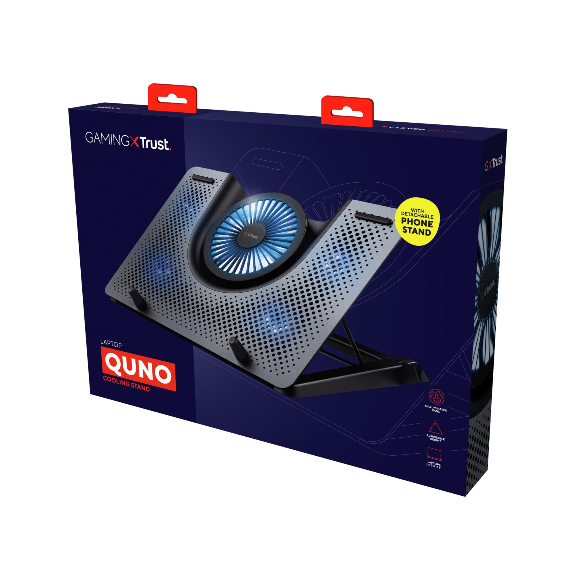 Trust Gaming GXT 1125 Quno Support de Refroidissement pour Portables 17,3 Pouces 5 Ventilateurs Éclairés