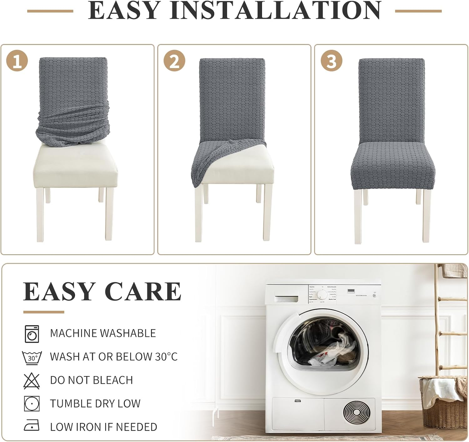 New Pattern Stretch Dining Room Chair Covers Set of 4, Light Gray