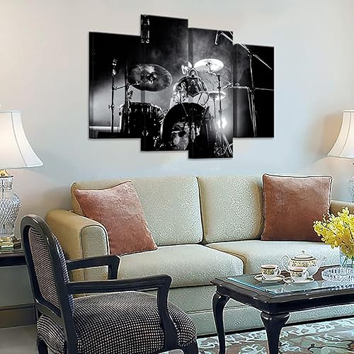 Miniatura 3 de iHAPPYWALL Juego de batería de 4 piezas con diseño de banda de rock, con luces en fondo blanco y negro, decoración moderna del hogar para sala de