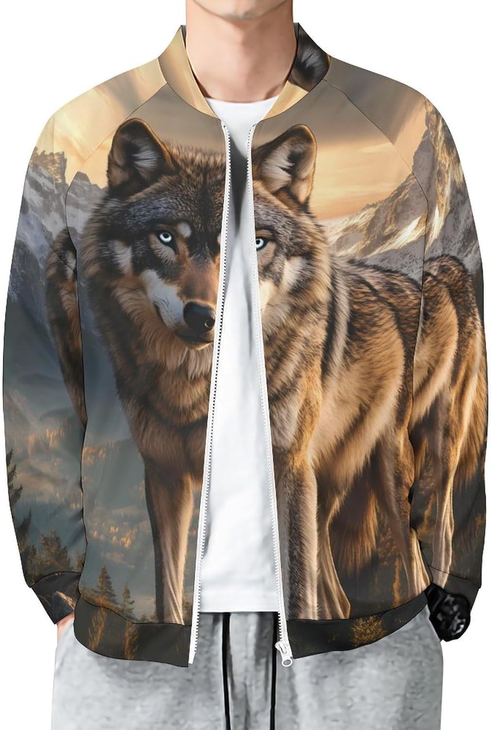Wolf Wildlife Forests Men's Zip Up Sweatshirt Casual Sweater Jackets Long Sleeve Tops Lightweight Coat