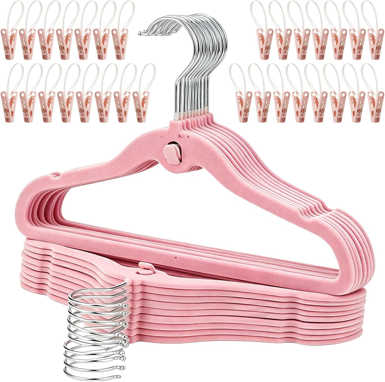 Kids Velvet Hanger 50 Pack, 11.8" Clothes Hanger with 30 Clips, Non-Slip Flocked Hangers, Space Saving Small Clothes Hangers for Closet, Coats, Pants, Dresses (Beige)