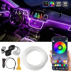 Luces Led Interior Auto Tira de luz interior LED para coche, 16 millones de colores 5 en 1 con fibra óptica de 236 pulgadas,kit de iluminación ambiental de atmósfera activa de sonido RGB para automóvil-Control de aplicación