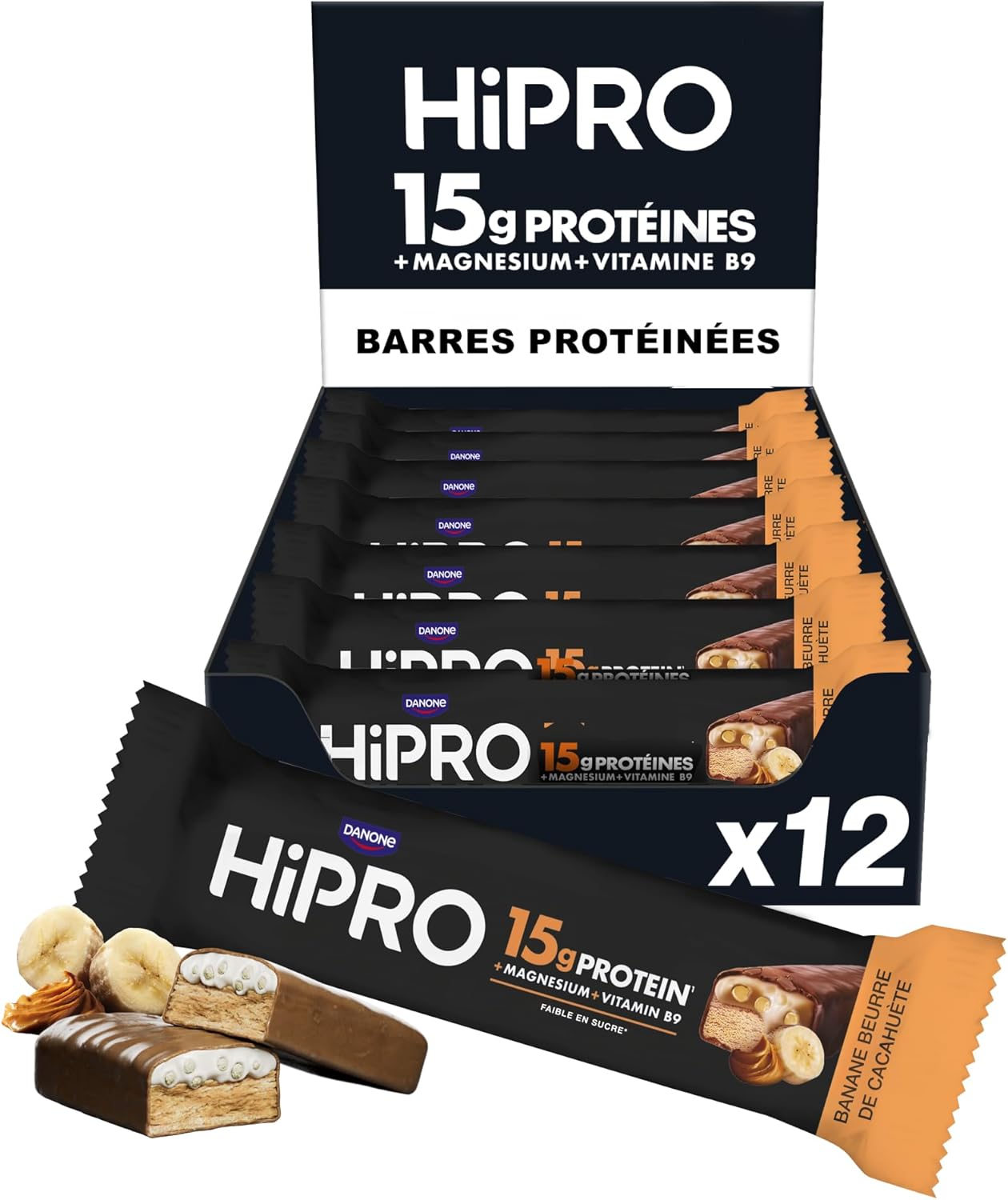 HiPRO Barres Protéinées Banane Cacahuète x12