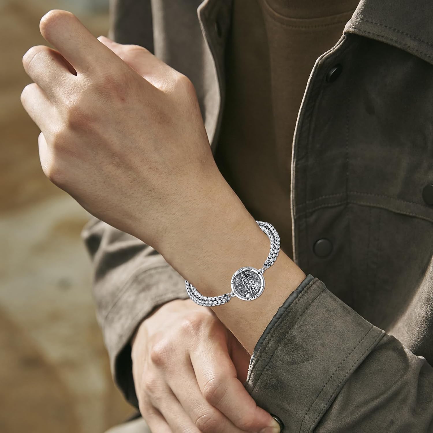 PROESS Saint Michael/Jude/Anthony/Sebastian/Francis/Gabriel/Peregrine/Florian/Raphael/Holy Family Bracelet 925 Sterling Silver Catholic Jewelry Gifts for Women Men