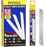 DIYSELF 50 Pack 9mm Snap-Off Utility Knife Blades, 60° High Carbon Steel for Box Cutters, Crafts & DIY