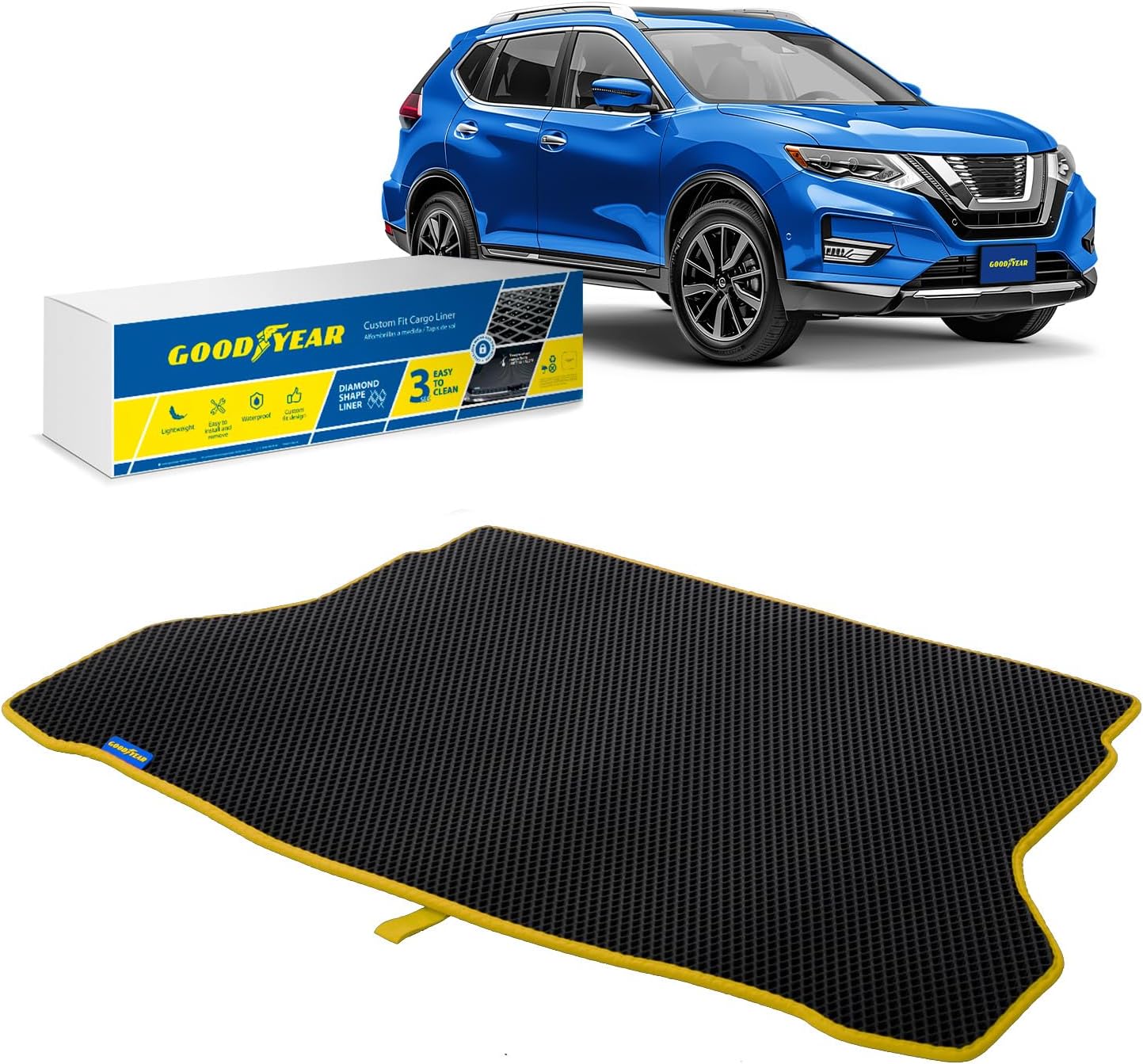 Goodyear Custom Fit Cargo Mat Liner for Nissan Rogue 2014-2020 - Heavy Duty Trunk Liner, Dimond Shape, Luggage with Waterproof, Liquid & Dirt Trapping Technology - Anti-Slip Cargo Liner-GY004564