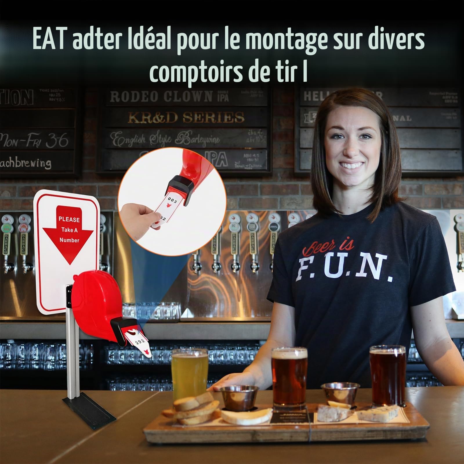 Take-A-Number Distributeur de tickets avec support de comptoir et 1 rouleau de papier de file d'attente 3 chiffres 2000 tickets pour système d'appel d'attente