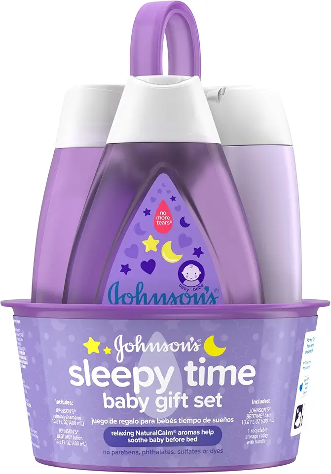 Johnson&#x27;s Sleepy Time Bedtime Baby Gift Set with Relaxing NaturalCalm Aromas, Bedtime Baby Bath Shampoo, Wash &amp; Lotion Essentials, Hypoallergenic &amp; Paraben-Free, 4 Items